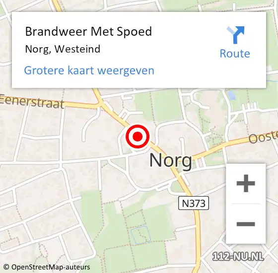 Locatie op kaart van de 112 melding: Brandweer Met Spoed Naar Norg, Westeind op 26 april 2019 02:37