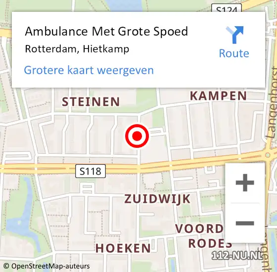 Locatie op kaart van de 112 melding: Ambulance Met Grote Spoed Naar Rotterdam, Hietkamp op 26 april 2019 05:08