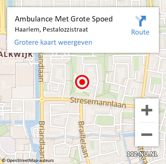 Locatie op kaart van de 112 melding: Ambulance Met Grote Spoed Naar Haarlem, Pestalozzistraat op 26 april 2019 06:58