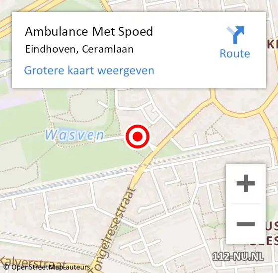 Locatie op kaart van de 112 melding: Ambulance Met Spoed Naar Eindhoven, Ceramlaan op 26 april 2019 11:34