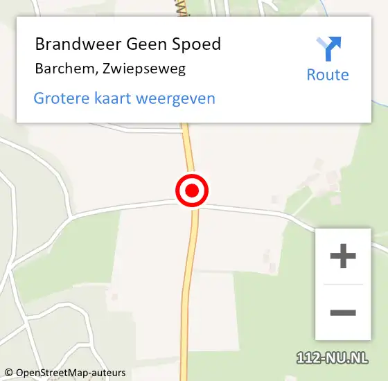 Locatie op kaart van de 112 melding: Brandweer Geen Spoed Naar Barchem, Zwiepseweg op 26 april 2019 18:56