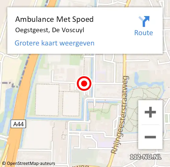 Locatie op kaart van de 112 melding: Ambulance Met Spoed Naar Oegstgeest, De Voscuyl op 27 april 2019 08:20