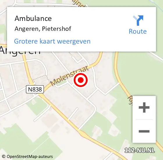 Locatie op kaart van de 112 melding: Ambulance Angeren, Pietershof op 27 april 2019 09:13