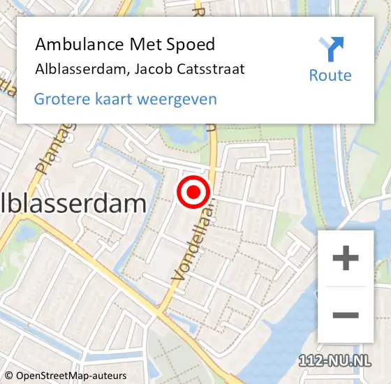 Locatie op kaart van de 112 melding: Ambulance Met Spoed Naar Alblasserdam, Jacob Catsstraat op 27 april 2019 11:18