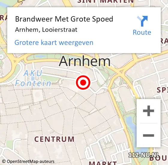 Locatie op kaart van de 112 melding: Brandweer Met Grote Spoed Naar Arnhem, Looierstraat op 27 april 2019 13:20