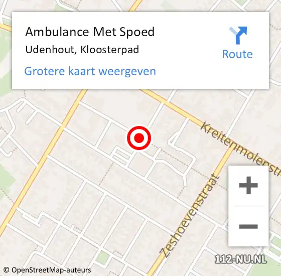 Locatie op kaart van de 112 melding: Ambulance Met Spoed Naar Udenhout, Koestraat op 27 april 2019 14:17