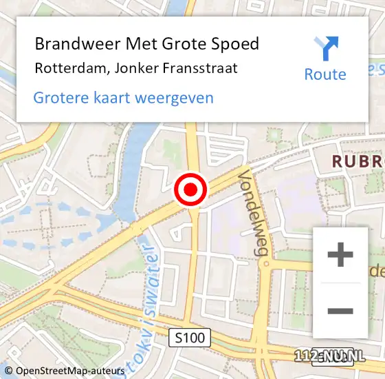 Locatie op kaart van de 112 melding: Brandweer Met Grote Spoed Naar Rotterdam, Jonker Fransstraat op 28 april 2019 11:01