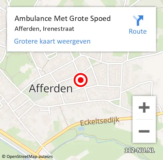 Locatie op kaart van de 112 melding: Ambulance Met Grote Spoed Naar Afferden, Irenestraat op 28 april 2019 14:47