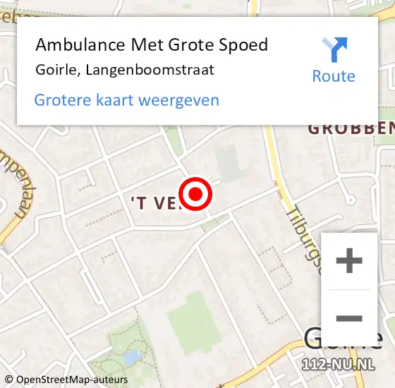 Locatie op kaart van de 112 melding: Ambulance Met Grote Spoed Naar Goirle, Langenboomstraat op 29 april 2019 05:05