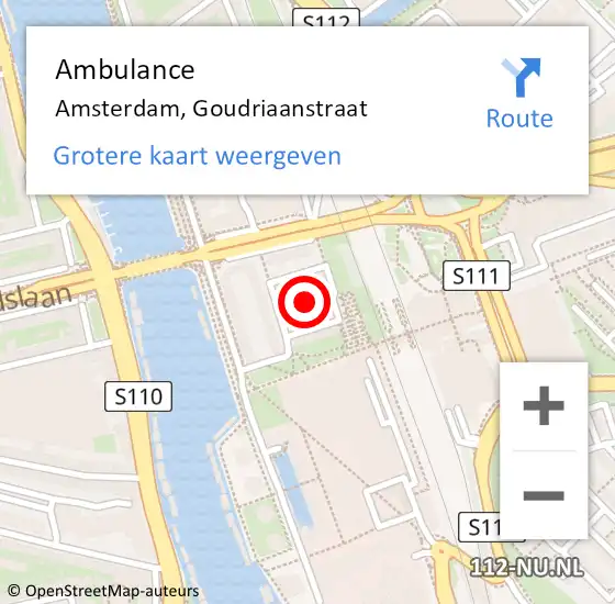 Locatie op kaart van de 112 melding: Ambulance Amsterdam, Goudriaanstraat op 29 april 2019 14:33
