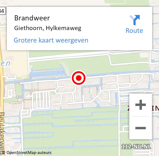 Locatie op kaart van de 112 melding: Brandweer Giethoorn, Hylkemaweg op 29 april 2019 22:00