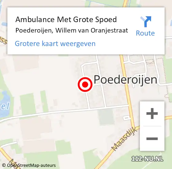 Locatie op kaart van de 112 melding: Ambulance Met Grote Spoed Naar Poederoijen, Willem van Oranjestraat op 29 april 2019 23:08
