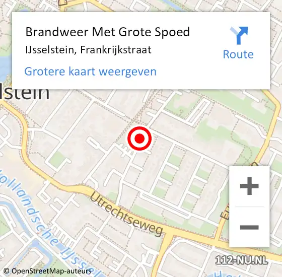 Locatie op kaart van de 112 melding: Brandweer Met Grote Spoed Naar IJsselstein, Frankrijkstraat op 30 april 2019 10:41