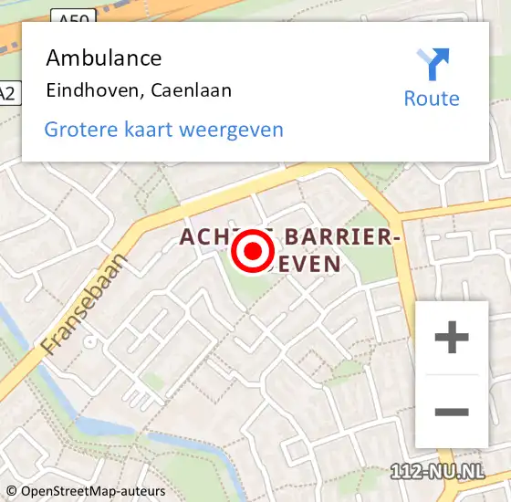 Locatie op kaart van de 112 melding: Ambulance Eindhoven, Caenlaan op 30 april 2019 12:18