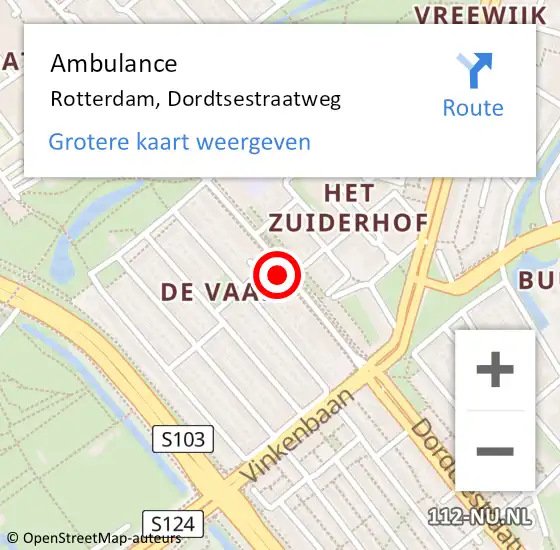 Locatie op kaart van de 112 melding: Ambulance Rotterdam, Dordtsestraatweg op 30 april 2019 14:43