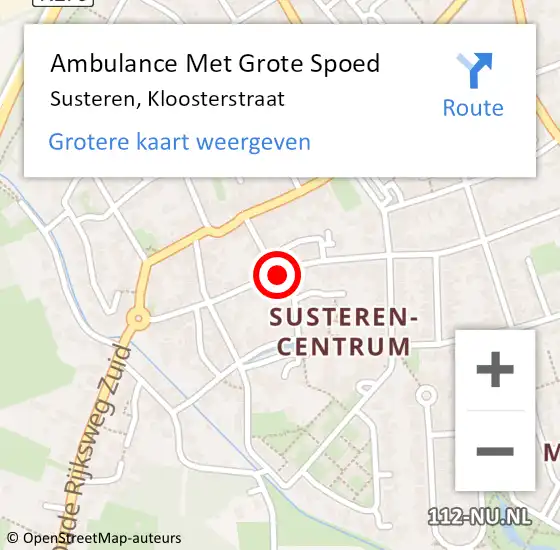 Locatie op kaart van de 112 melding: Ambulance Met Grote Spoed Naar Susteren, Kloosterstraat op 30 april 2019 15:16