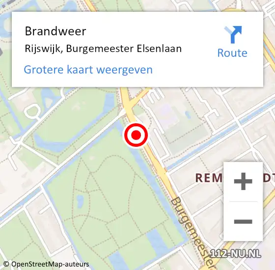 Locatie op kaart van de 112 melding: Brandweer Rijswijk, Burgemeester Elsenlaan op 30 april 2019 16:59