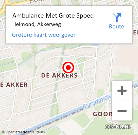 Locatie op kaart van de 112 melding: Ambulance Met Grote Spoed Naar Helmond, Akkerweg op 30 april 2019 18:58
