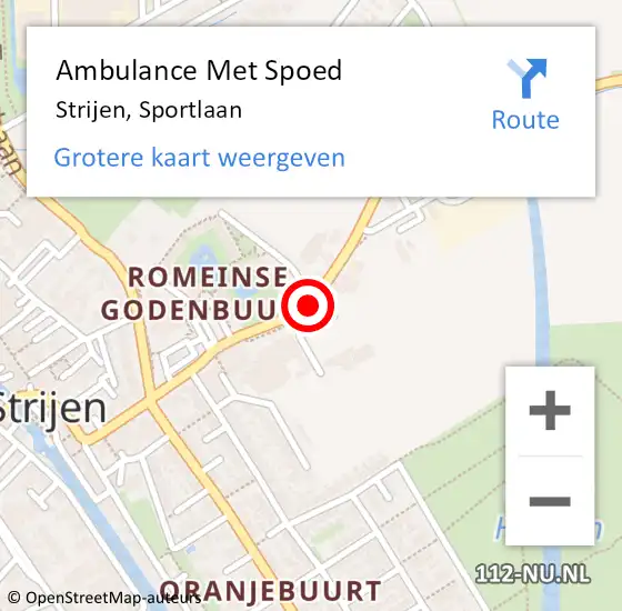 Locatie op kaart van de 112 melding: Ambulance Met Spoed Naar Strijen, Sportlaan op 1 mei 2019 00:01