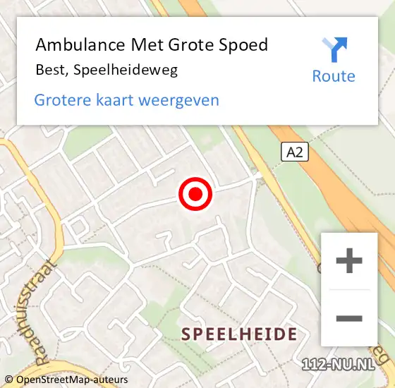 Locatie op kaart van de 112 melding: Ambulance Met Grote Spoed Naar Best, Speelheideweg op 1 mei 2019 05:21