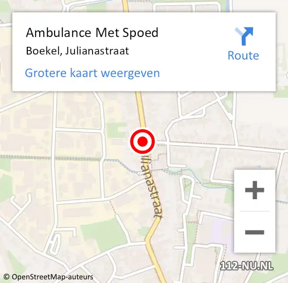 Locatie op kaart van de 112 melding: Ambulance Met Spoed Naar Boekel, Julianastraat op 1 mei 2019 08:46