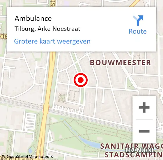 Locatie op kaart van de 112 melding: Ambulance Tilburg, Arke Noestraat op 1 mei 2019 09:41