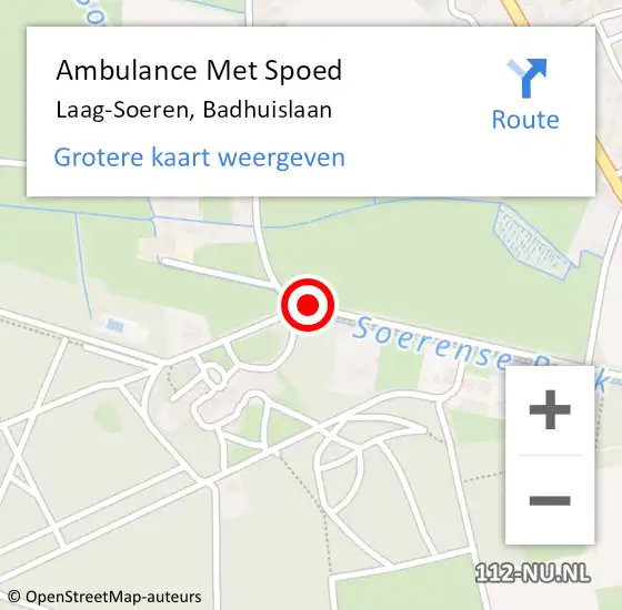 Locatie op kaart van de 112 melding: Ambulance Met Spoed Naar Laag-Soeren, Badhuislaan op 1 mei 2019 11:54