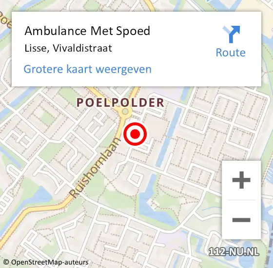 Locatie op kaart van de 112 melding: Ambulance Met Spoed Naar Lisse, Vivaldistraat op 1 mei 2019 18:18
