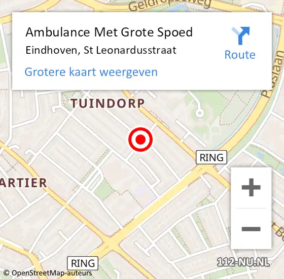 Locatie op kaart van de 112 melding: Ambulance Met Grote Spoed Naar Eindhoven, Sint Leonardusstraat op 1 mei 2019 20:38