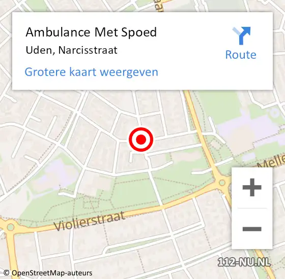 Locatie op kaart van de 112 melding: Ambulance Met Spoed Naar Uden, Narcisstraat op 2 mei 2019 04:27