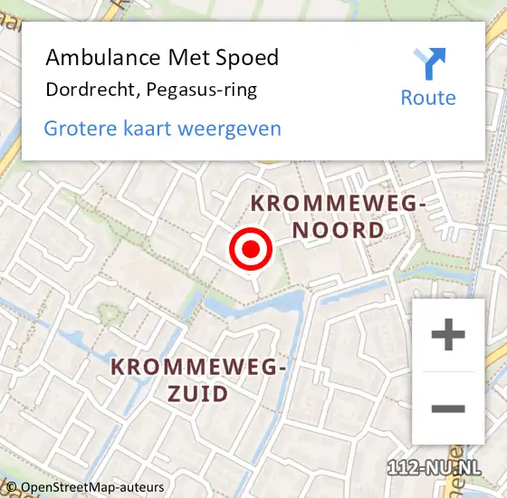 Locatie op kaart van de 112 melding: Ambulance Met Spoed Naar Dordrecht, Pegasus-ring op 2 mei 2019 05:07