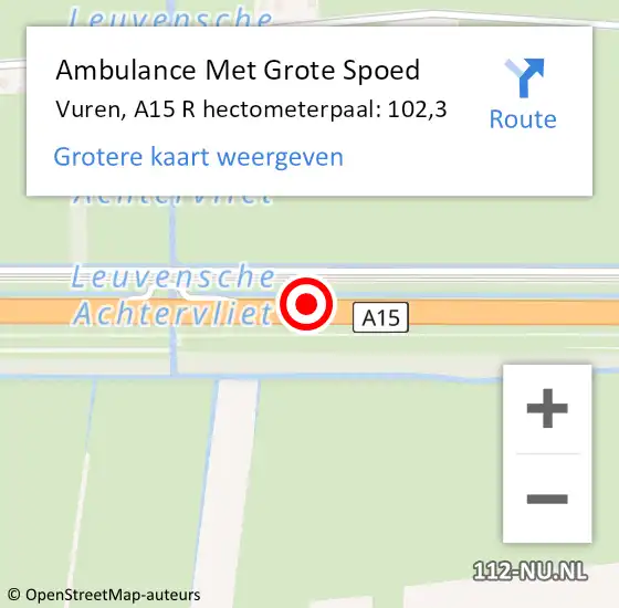 Locatie op kaart van de 112 melding: Ambulance Met Grote Spoed Naar Vuren, A15 R hectometerpaal: 102,3 op 2 mei 2019 15:01