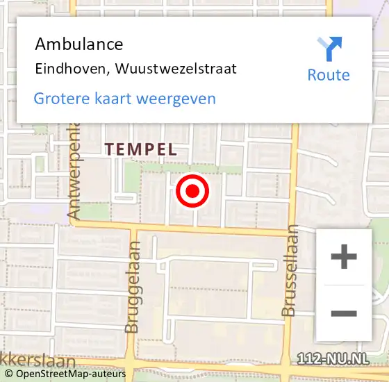 Locatie op kaart van de 112 melding: Ambulance Eindhoven, Wuustwezelstraat op 2 mei 2019 21:13