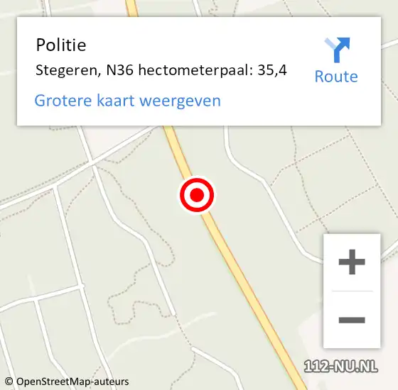 Locatie op kaart van de 112 melding: Politie Stegeren, N36 hectometerpaal: 35,4 op 3 mei 2019 07:47