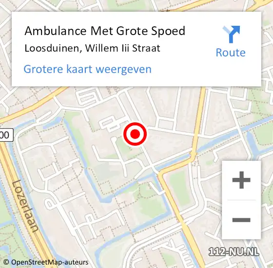 Locatie op kaart van de 112 melding: Ambulance Met Grote Spoed Naar Loosduinen, Willem Iii Straat op 3 mei 2019 08:37