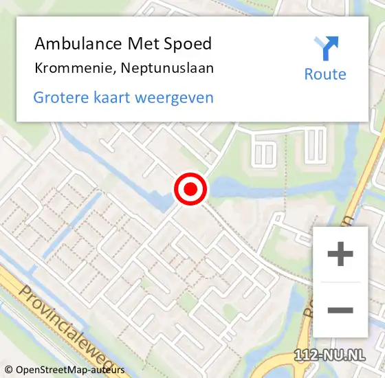 Locatie op kaart van de 112 melding: Ambulance Met Spoed Naar Krommenie, Neptunuslaan op 3 mei 2019 10:55