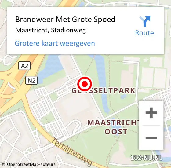 Locatie op kaart van de 112 melding: Brandweer Met Grote Spoed Naar Maastricht, Stadionweg op 3 mei 2019 13:15