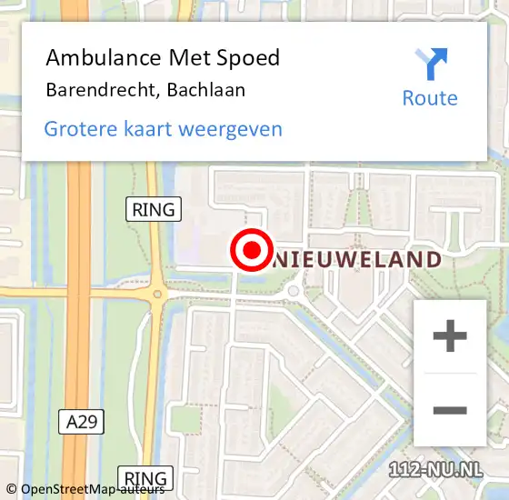 Locatie op kaart van de 112 melding: Ambulance Met Spoed Naar Barendrecht, Bachlaan op 3 mei 2019 13:42
