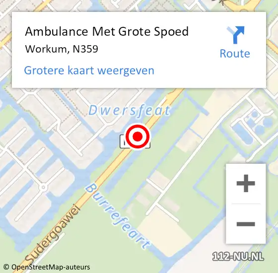 Locatie op kaart van de 112 melding: Ambulance Met Grote Spoed Naar Workum, N359 op 3 mei 2019 14:36