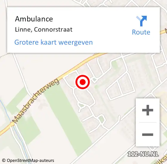 Locatie op kaart van de 112 melding: Ambulance Linne, Connorstraat op 3 mei 2019 16:34