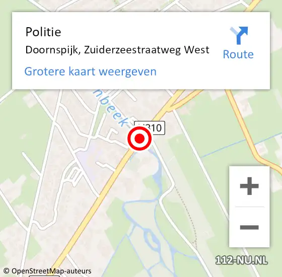 Locatie op kaart van de 112 melding: Politie Doornspijk, Zuiderzeestraatweg West op 3 mei 2019 16:45