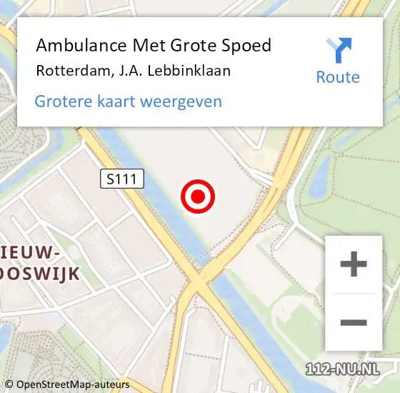 Locatie op kaart van de 112 melding: Ambulance Met Grote Spoed Naar Rotterdam, J.A. Lebbinklaan op 3 mei 2019 22:50