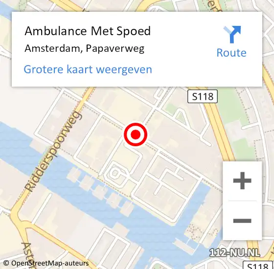 Locatie op kaart van de 112 melding: Ambulance Met Spoed Naar Amsterdam, Papaverweg op 4 mei 2019 02:02