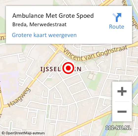 Locatie op kaart van de 112 melding: Ambulance Met Grote Spoed Naar Breda, Merwedestraat op 4 mei 2019 03:29