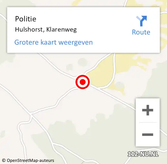 Locatie op kaart van de 112 melding: Politie Hulshorst, Klarenweg op 4 mei 2019 08:41