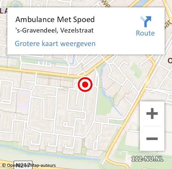 Locatie op kaart van de 112 melding: Ambulance Met Spoed Naar 's-Gravendeel, Vezelstraat op 4 mei 2019 10:24