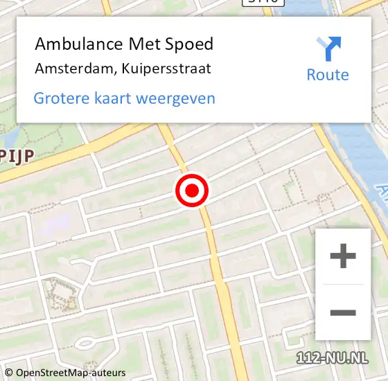 Locatie op kaart van de 112 melding: Ambulance Met Spoed Naar Amsterdam, Kuipersstraat op 4 mei 2019 12:26