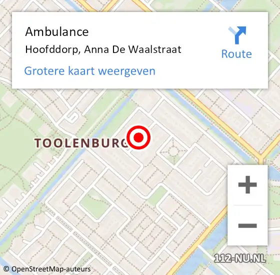 Locatie op kaart van de 112 melding: Ambulance Hoofddorp, Anna De Waalstraat op 4 mei 2019 14:44