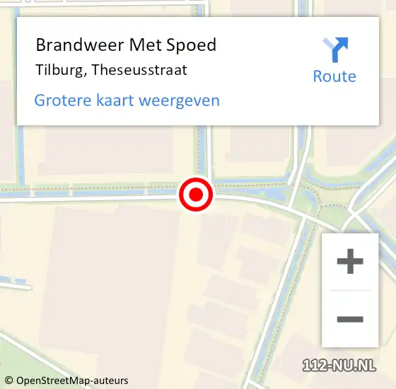 Locatie op kaart van de 112 melding: Brandweer Met Spoed Naar Tilburg, Theseusstraat op 4 mei 2019 15:44