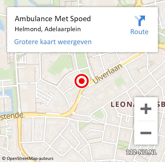Locatie op kaart van de 112 melding: Ambulance Met Spoed Naar Helmond, Adelaarplein op 4 mei 2019 15:53